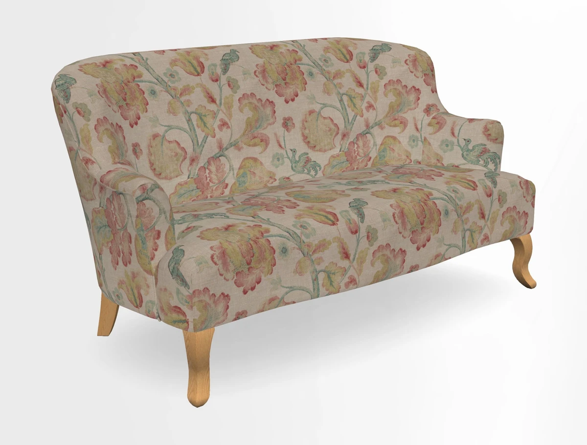 Grassington 3 Seater Sofa in RHS Botanicals on Velvet Ferns Toile Olive with scatter in Almost Plain Velvet Harvest