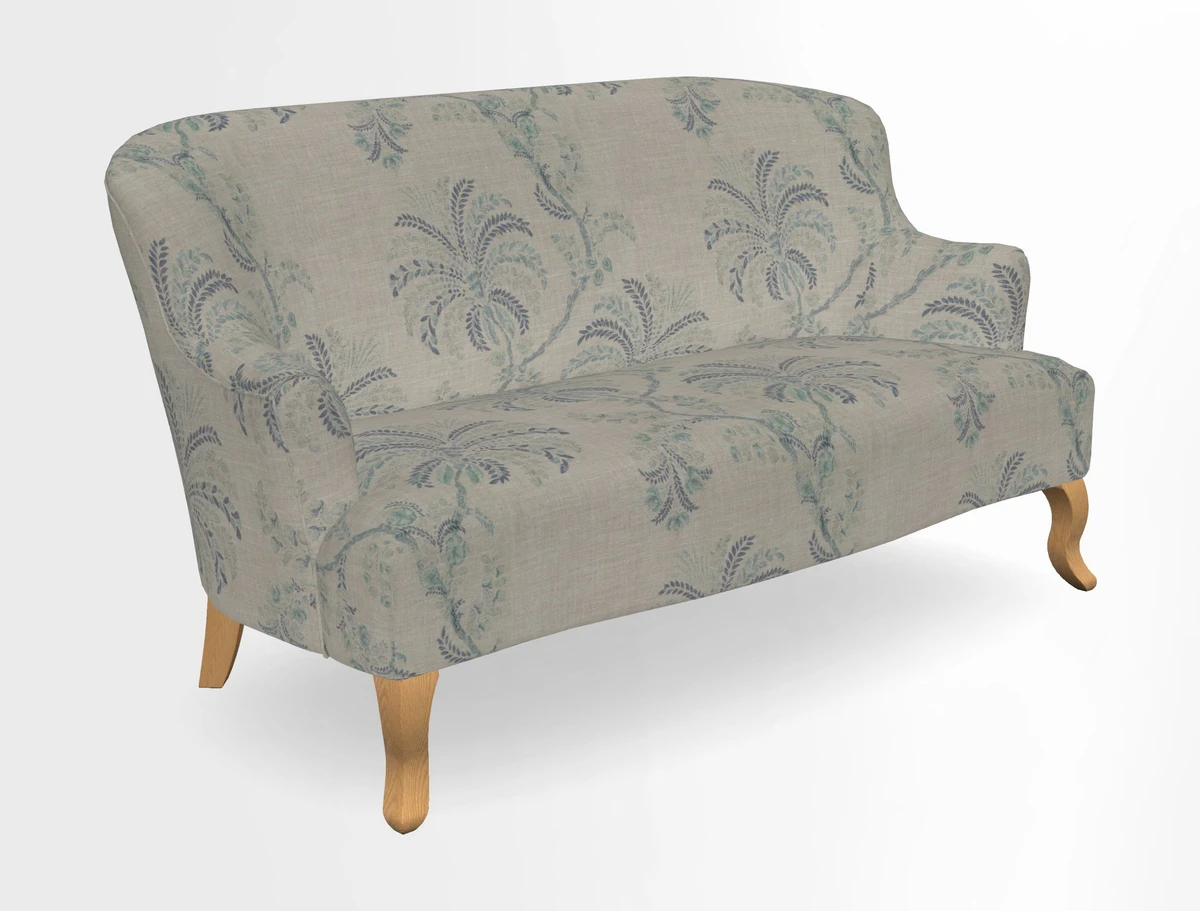 Grassington 3 Seater Sofa in RHS Botanicals on Velvet Ferns Toile Olive with scatter in Almost Plain Velvet Harvest