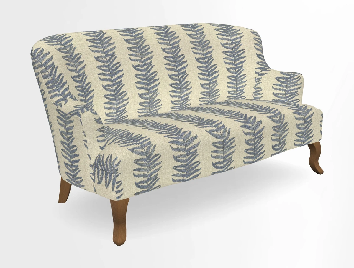 Grassington 3 Seater Sofa in RHS Botanicals on Velvet Ferns Toile Olive with scatter in Almost Plain Velvet Harvest