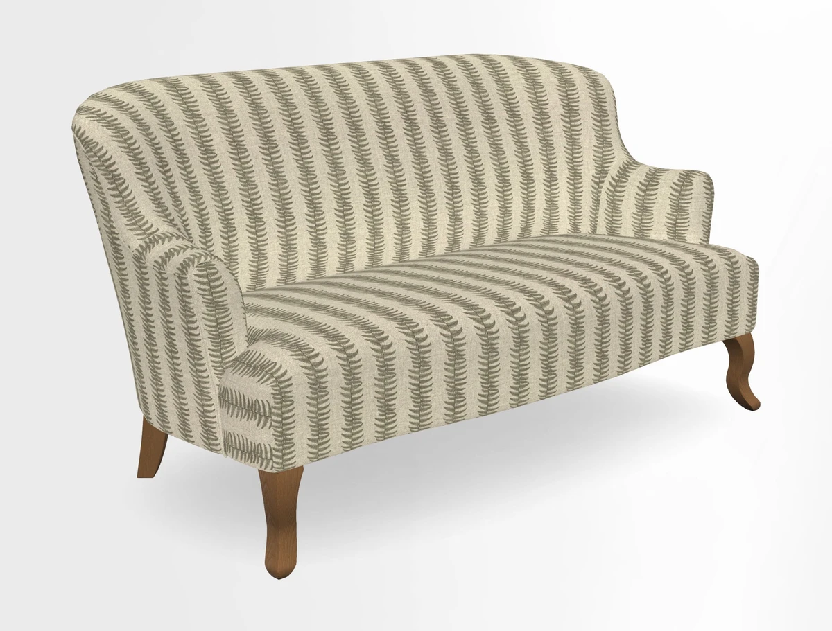 Grassington 3 Seater Sofa in RHS Botanicals on Velvet Ferns Toile Olive with scatter in Almost Plain Velvet Harvest