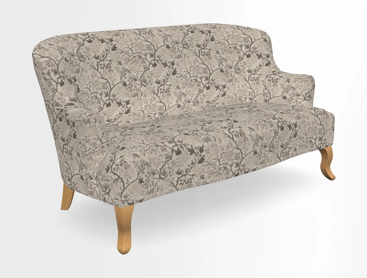Grassington 3 Seater Sofa in RHS Botanicals on Velvet Ferns Toile Olive with scatter in Almost Plain Velvet Harvest