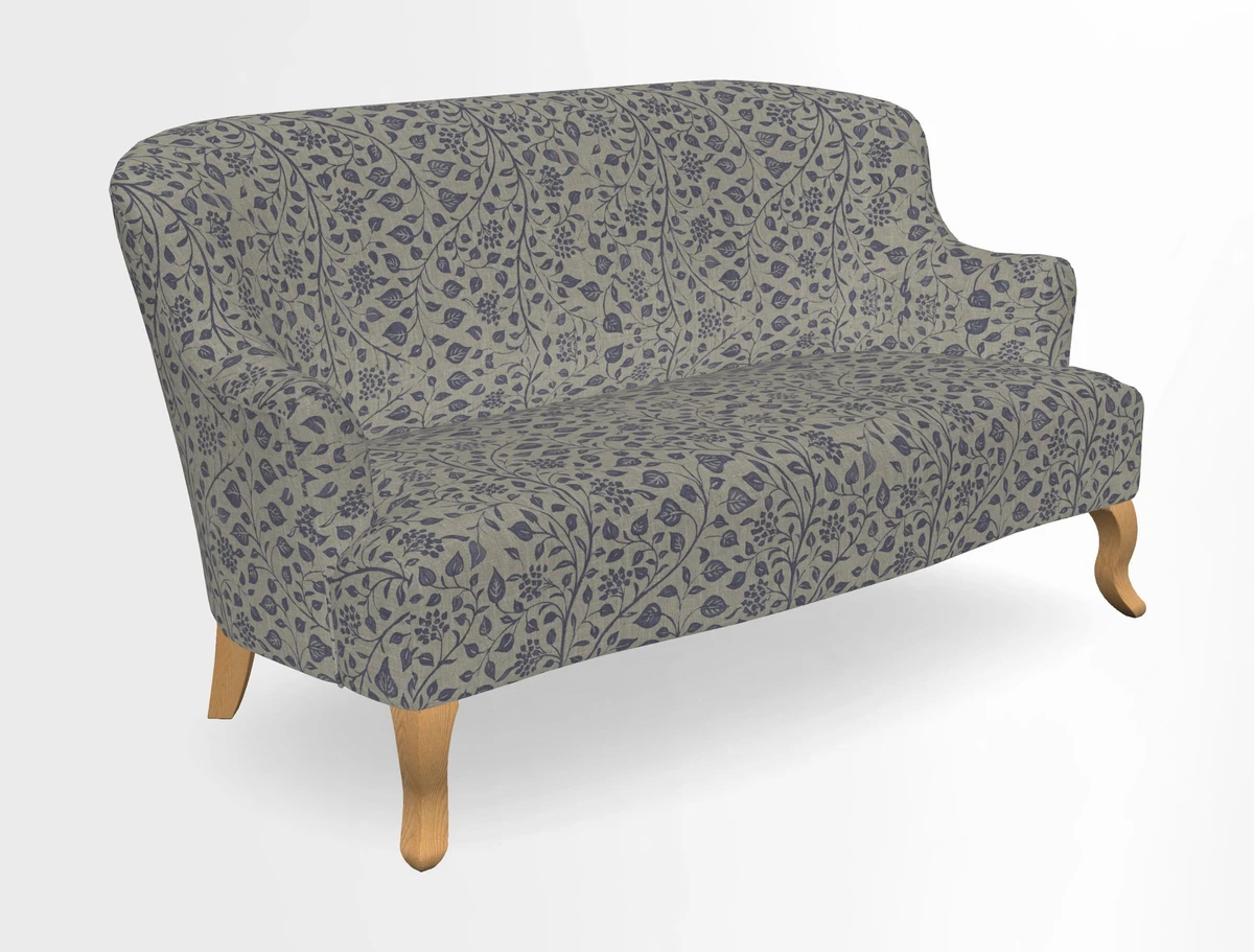 Grassington 3 Seater Sofa in RHS Botanicals on Velvet Ferns Toile Olive with scatter in Almost Plain Velvet Harvest