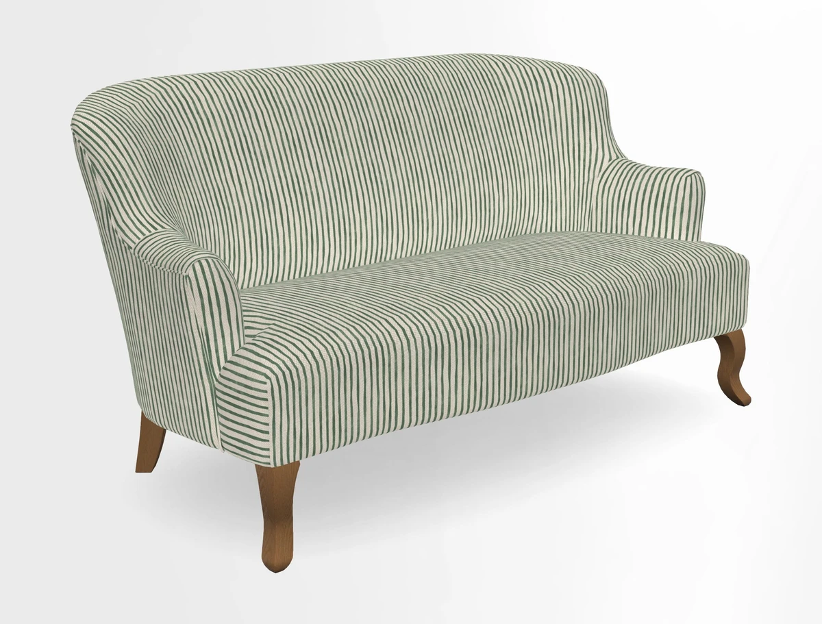 Grassington 3 Seater Sofa in RHS Botanicals on Velvet Ferns Toile Olive with scatter in Almost Plain Velvet Harvest