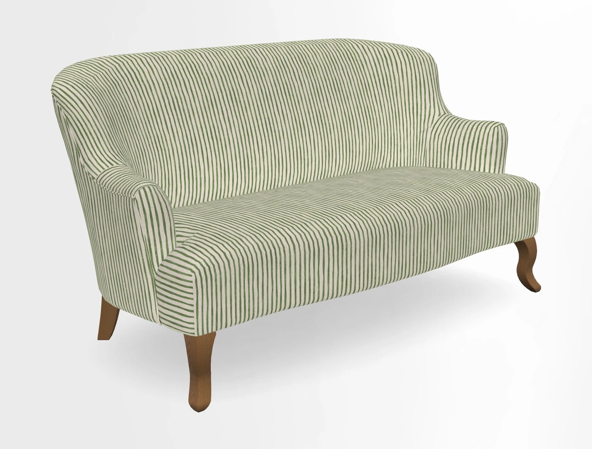 Grassington 3 Seater Sofa in RHS Botanicals on Velvet Ferns Toile Olive with scatter in Almost Plain Velvet Harvest