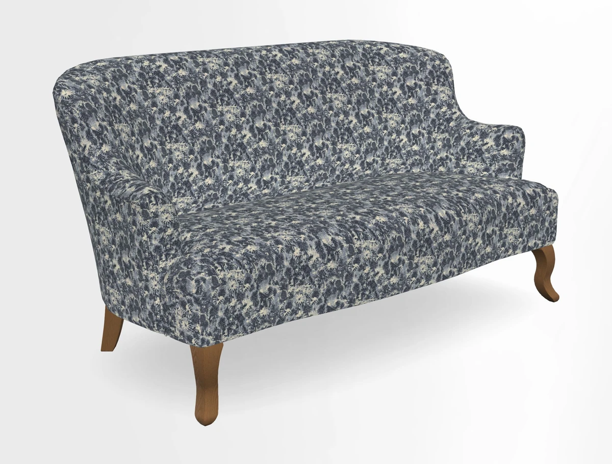 Grassington 3 Seater Sofa in RHS Botanicals on Velvet Ferns Toile Olive with scatter in Almost Plain Velvet Harvest