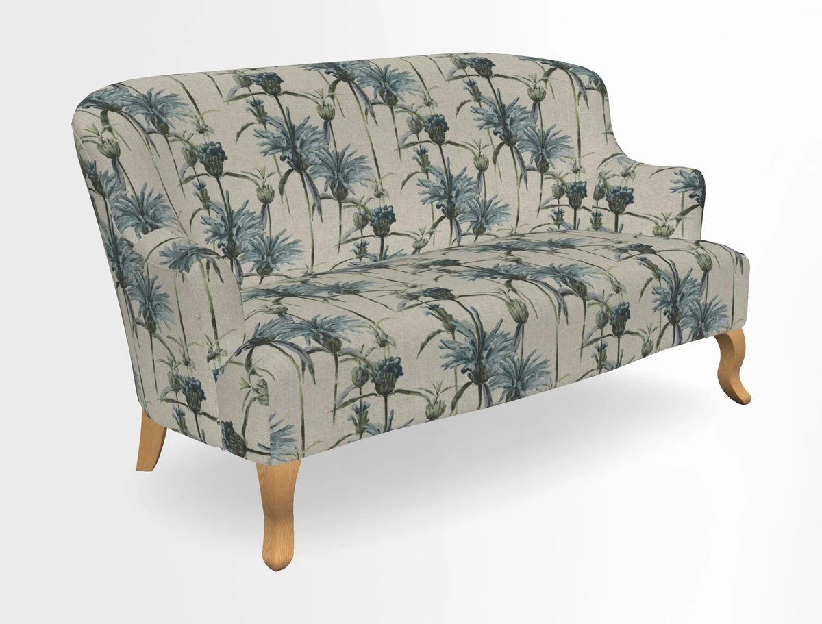 Grassington 3 Seater Sofa in RHS Botanicals on Velvet Ferns Toile Olive with scatter in Almost Plain Velvet Harvest