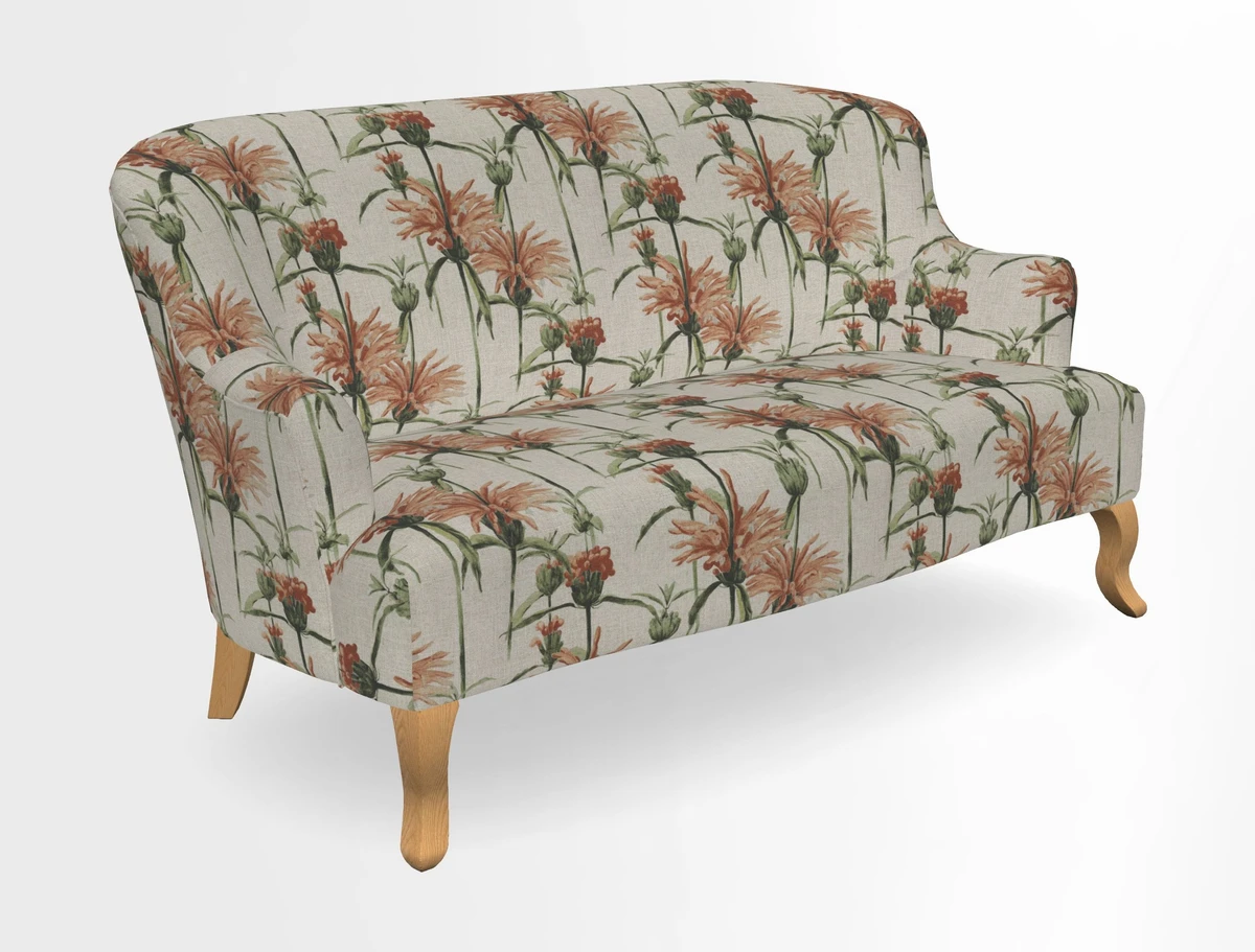 Grassington 3 Seater Sofa in RHS Botanicals on Velvet Ferns Toile Olive with scatter in Almost Plain Velvet Harvest