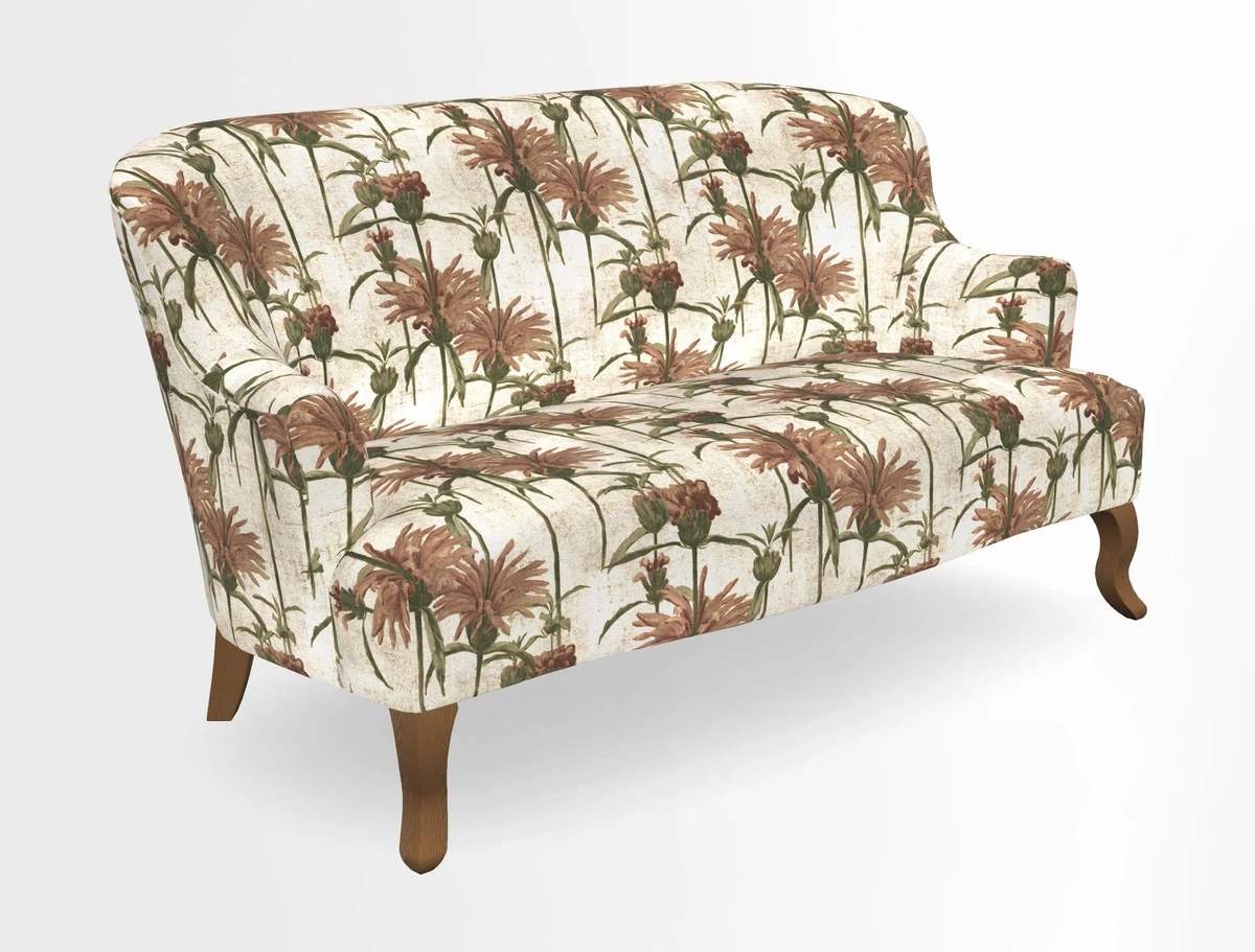 Grassington 3 Seater Sofa in RHS Botanicals on Velvet Ferns Toile Olive with scatter in Almost Plain Velvet Harvest