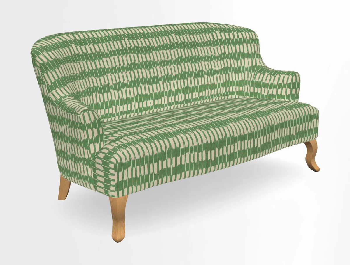 Grassington 3 Seater Sofa in RHS Botanicals on Velvet Ferns Toile Olive with scatter in Almost Plain Velvet Harvest