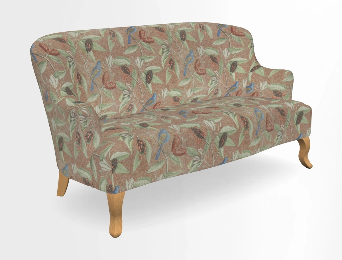 Grassington 3 Seater Sofa in RHS Botanicals on Velvet Ferns Toile Olive with scatter in Almost Plain Velvet Harvest