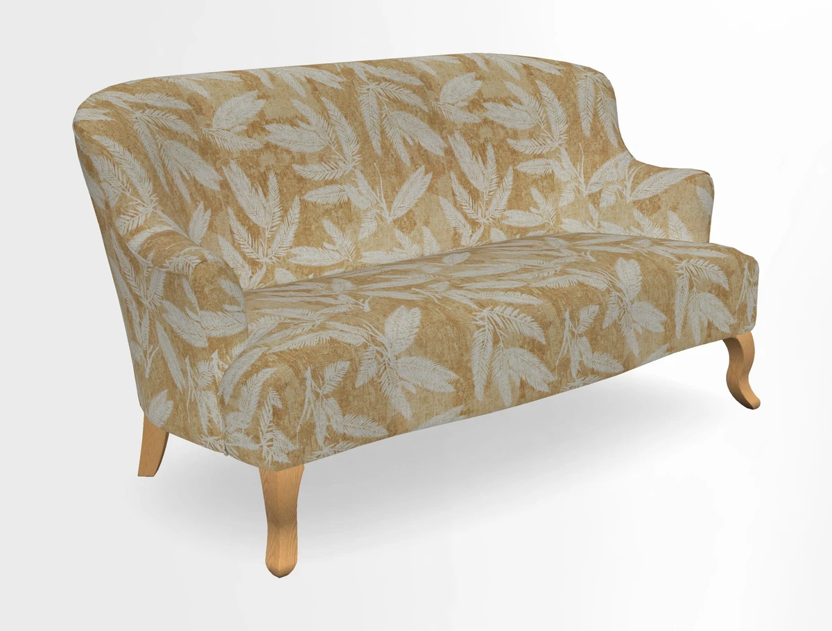 Grassington 3 Seater Sofa in RHS Botanicals on Velvet Ferns Toile Olive with scatter in Almost Plain Velvet Harvest