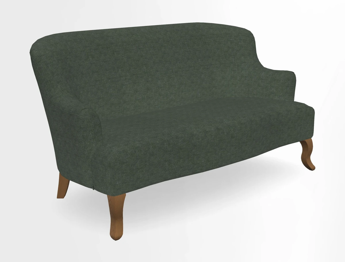 Grassington 3 Seater Sofa in RHS Botanicals on Velvet Ferns Toile Olive with scatter in Almost Plain Velvet Harvest