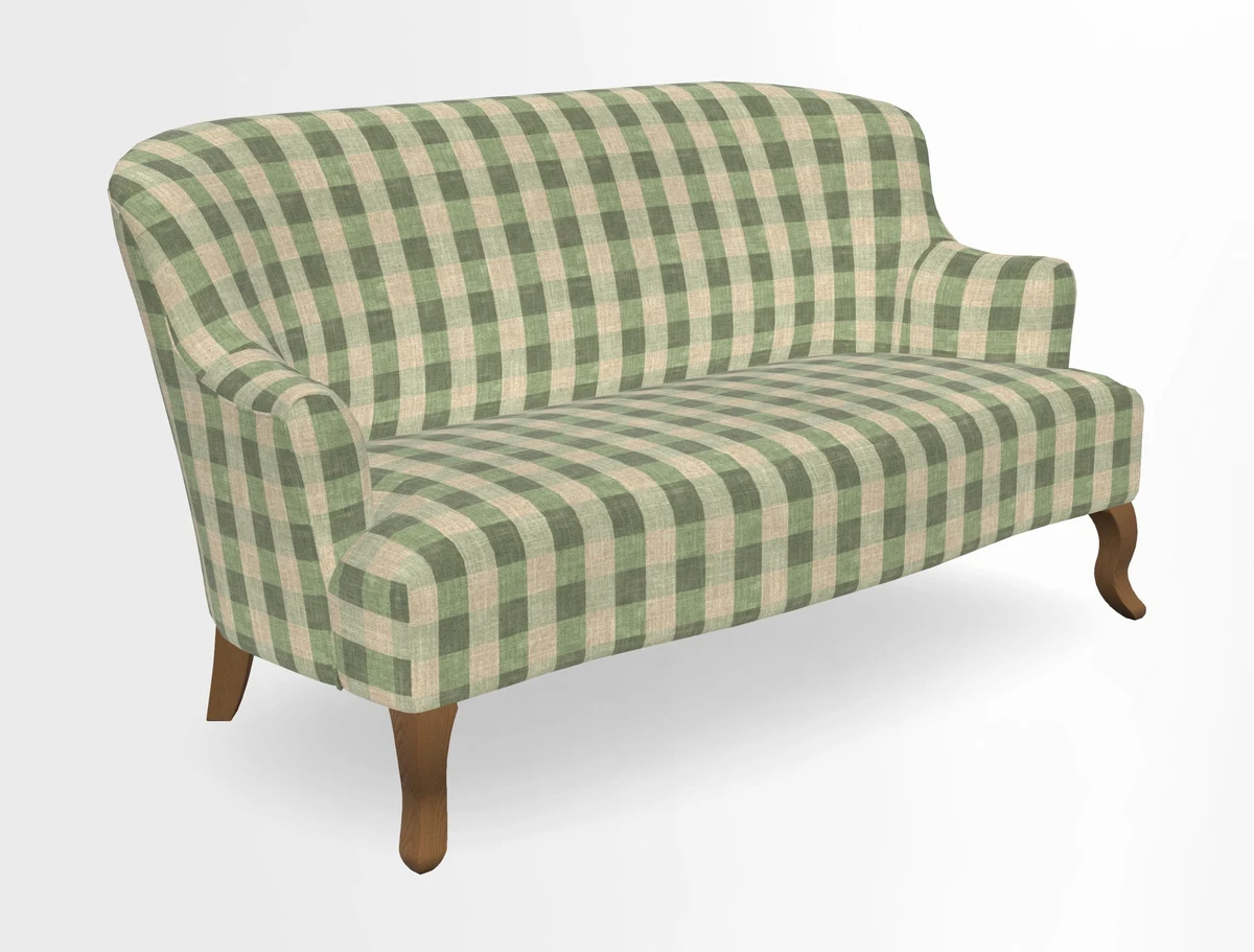 Grassington 3 Seater Sofa in RHS Botanicals on Velvet Ferns Toile Olive with scatter in Almost Plain Velvet Harvest