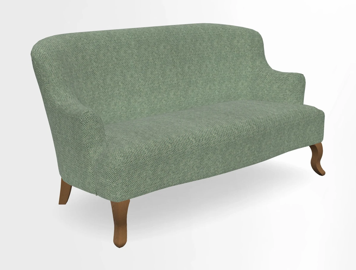 Grassington 3 Seater Sofa in RHS Botanicals on Velvet Ferns Toile Olive with scatter in Almost Plain Velvet Harvest