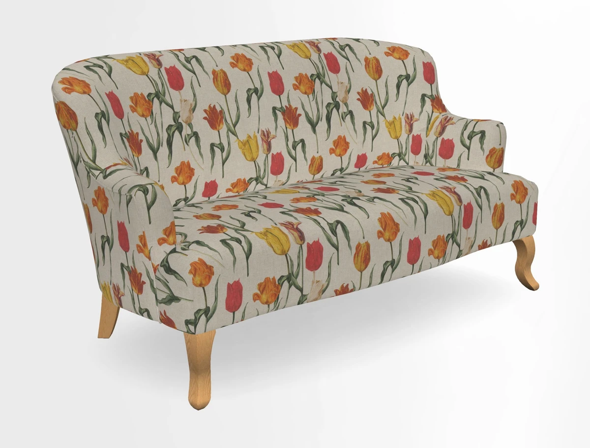 Grassington 3 Seater Sofa in RHS Botanicals on Velvet Ferns Toile Olive with scatter in Almost Plain Velvet Harvest