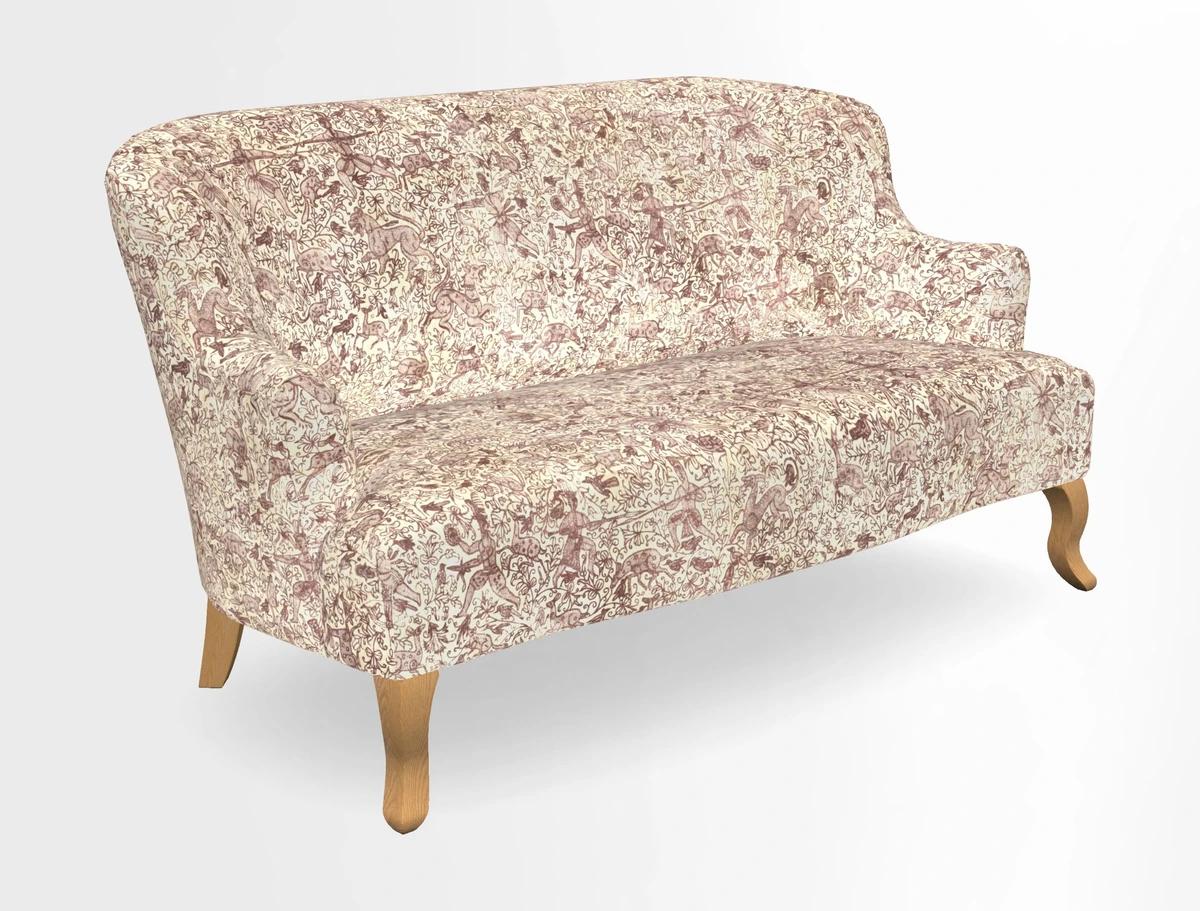 Grassington 3 Seater Sofa in RHS Botanicals on Velvet Ferns Toile Olive with scatter in Almost Plain Velvet Harvest