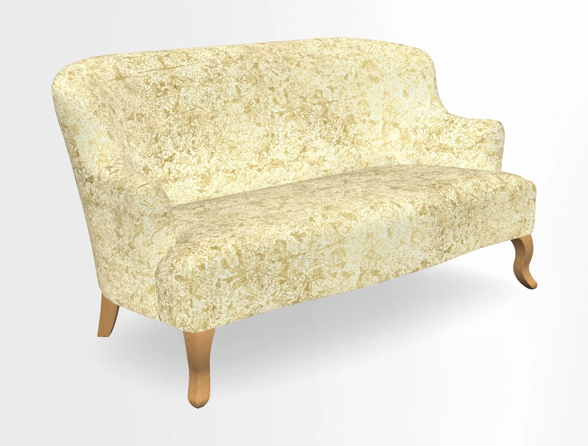 Grassington 3 Seater Sofa in RHS Botanicals on Velvet Ferns Toile Olive with scatter in Almost Plain Velvet Harvest