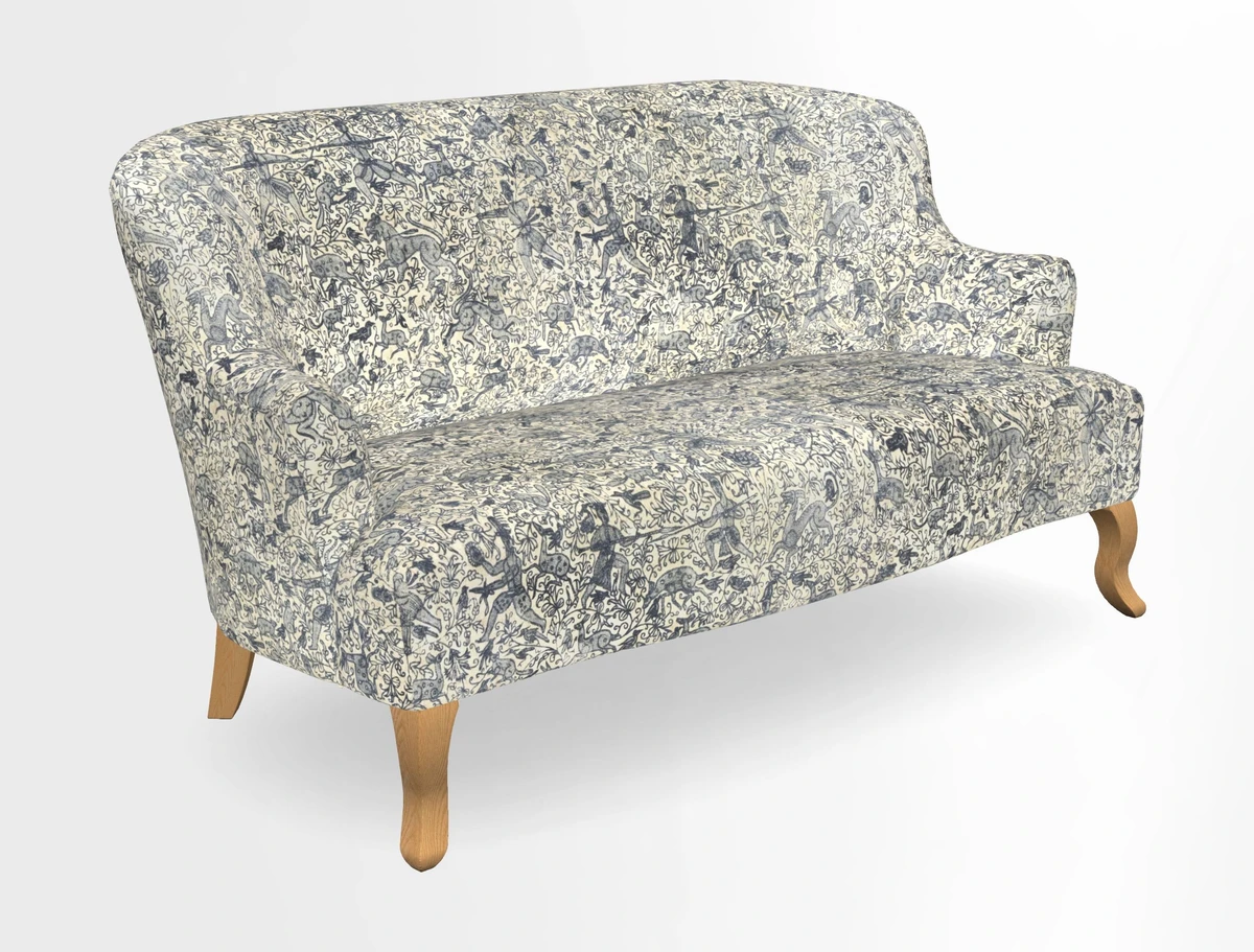 Grassington 3 Seater Sofa in RHS Botanicals on Velvet Ferns Toile Olive with scatter in Almost Plain Velvet Harvest