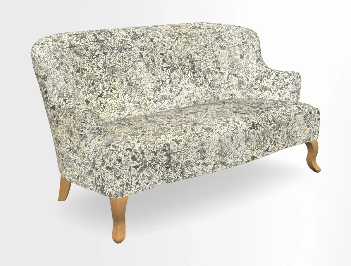 Grassington 3 Seater Sofa in RHS Botanicals on Velvet Ferns Toile Olive with scatter in Almost Plain Velvet Harvest