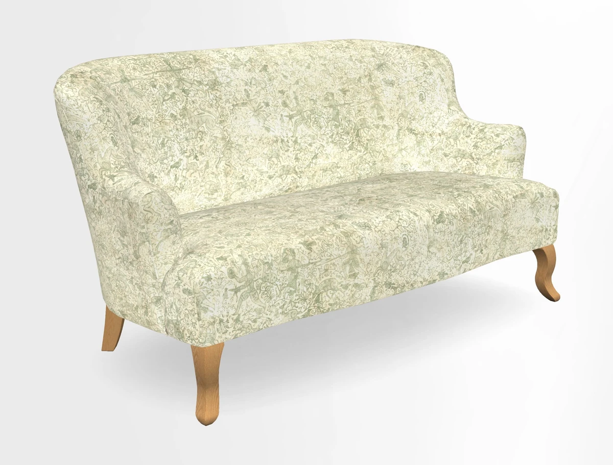 Grassington 3 Seater Sofa in RHS Botanicals on Velvet Ferns Toile Olive with scatter in Almost Plain Velvet Harvest