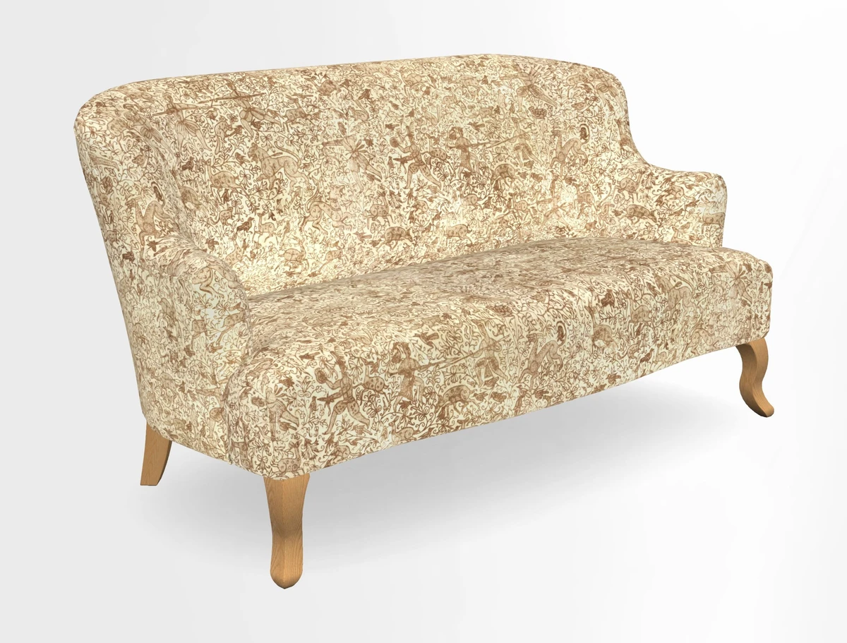 Grassington 3 Seater Sofa in RHS Botanicals on Velvet Ferns Toile Olive with scatter in Almost Plain Velvet Harvest