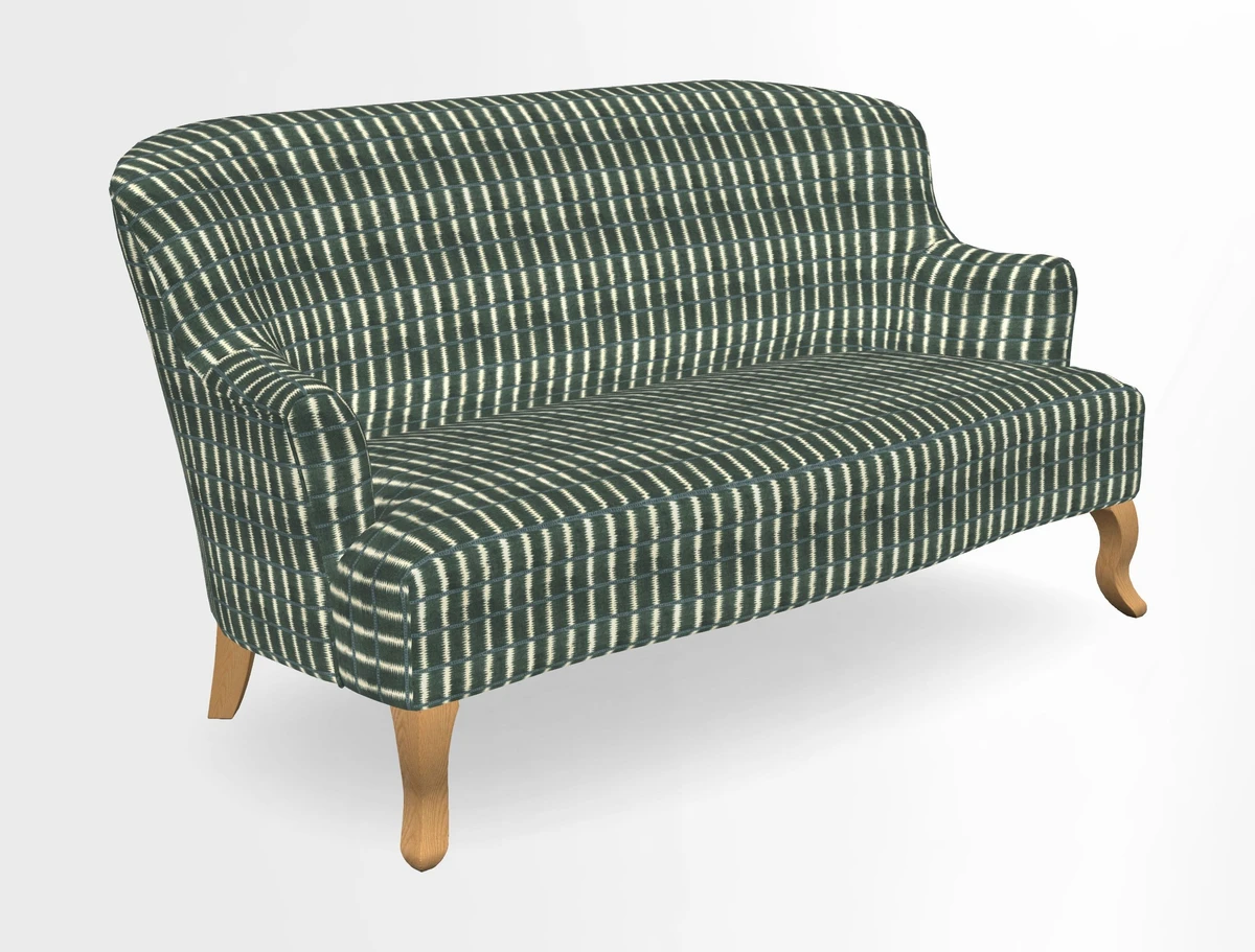 Grassington 3 Seater Sofa in RHS Botanicals on Velvet Ferns Toile Olive with scatter in Almost Plain Velvet Harvest