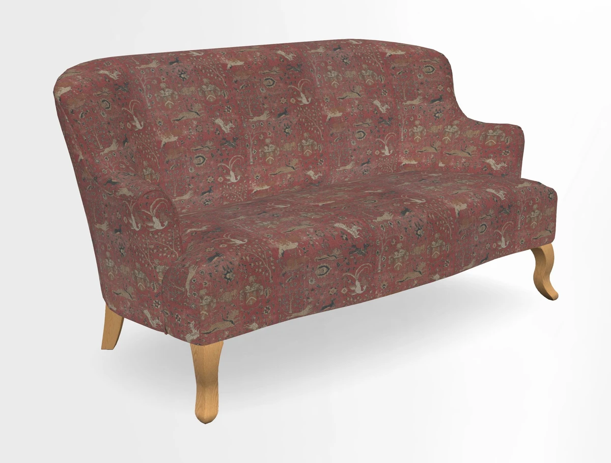 Grassington 3 Seater Sofa in RHS Botanicals on Velvet Ferns Toile Olive with scatter in Almost Plain Velvet Harvest