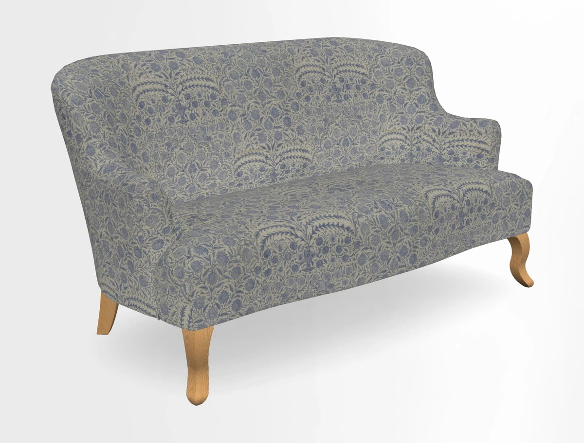 Grassington 3 Seater Sofa in RHS Botanicals on Velvet Ferns Toile Olive with scatter in Almost Plain Velvet Harvest