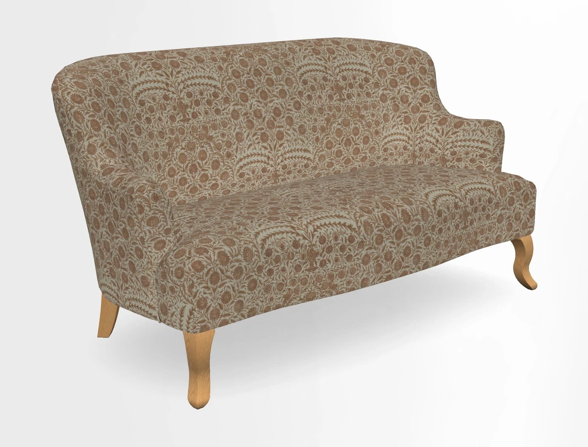 Grassington 3 Seater Sofa in RHS Botanicals on Velvet Ferns Toile Olive with scatter in Almost Plain Velvet Harvest