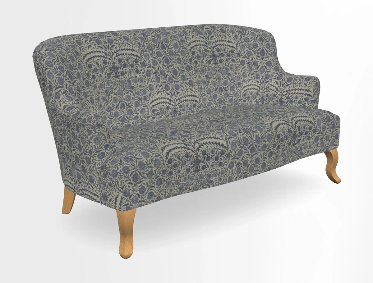 Grassington 3 Seater Sofa in RHS Botanicals on Velvet Ferns Toile Olive with scatter in Almost Plain Velvet Harvest