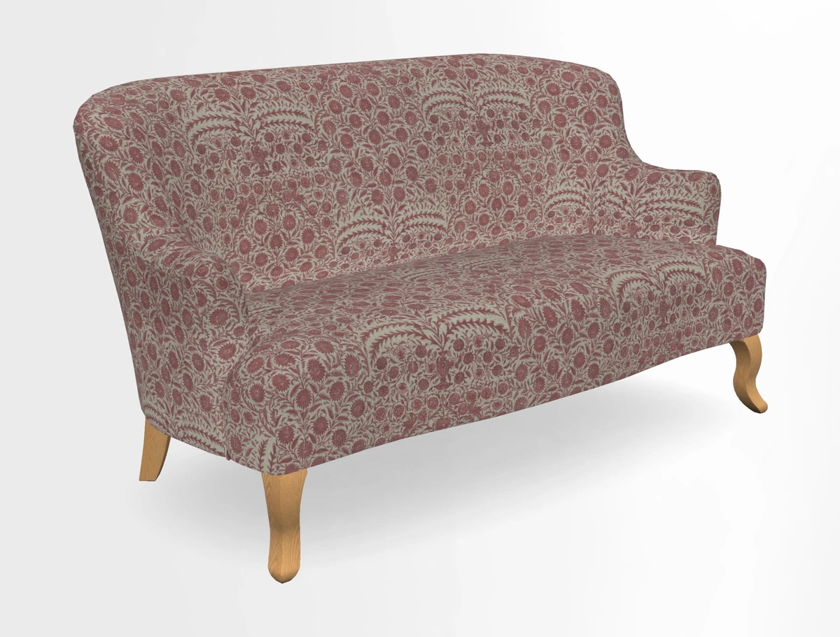 Grassington 3 Seater Sofa in RHS Botanicals on Velvet Ferns Toile Olive with scatter in Almost Plain Velvet Harvest
