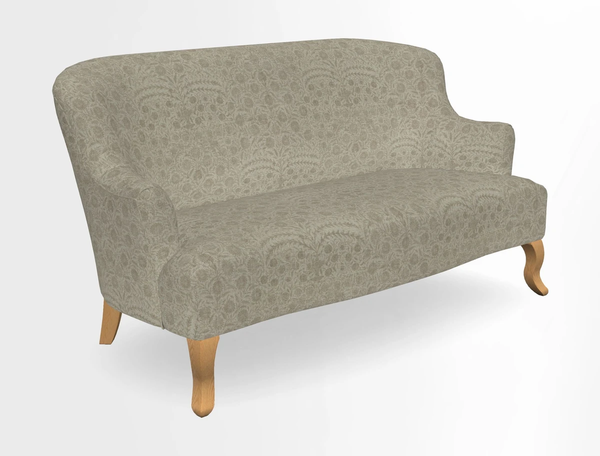 Grassington 3 Seater Sofa in RHS Botanicals on Velvet Ferns Toile Olive with scatter in Almost Plain Velvet Harvest