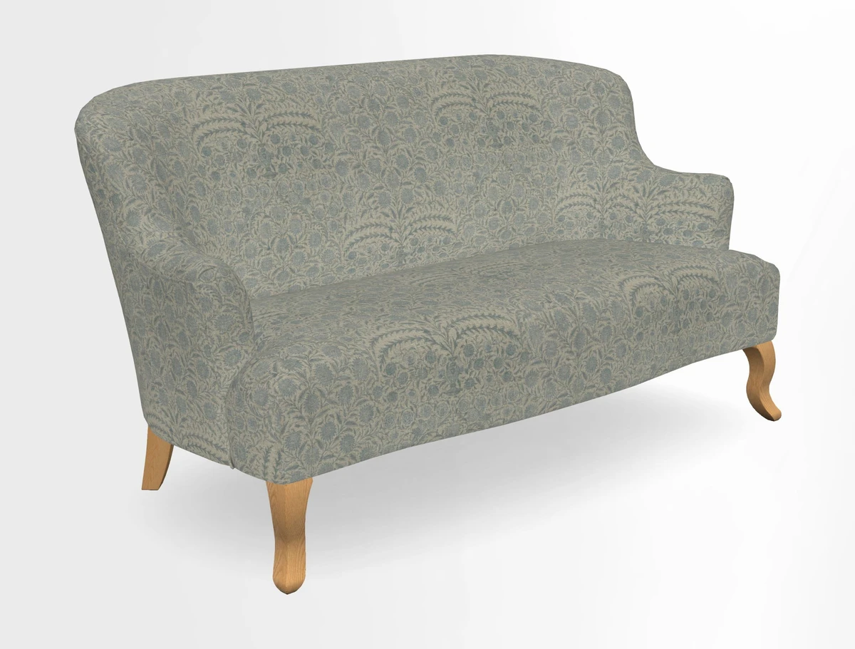 Grassington 3 Seater Sofa in RHS Botanicals on Velvet Ferns Toile Olive with scatter in Almost Plain Velvet Harvest