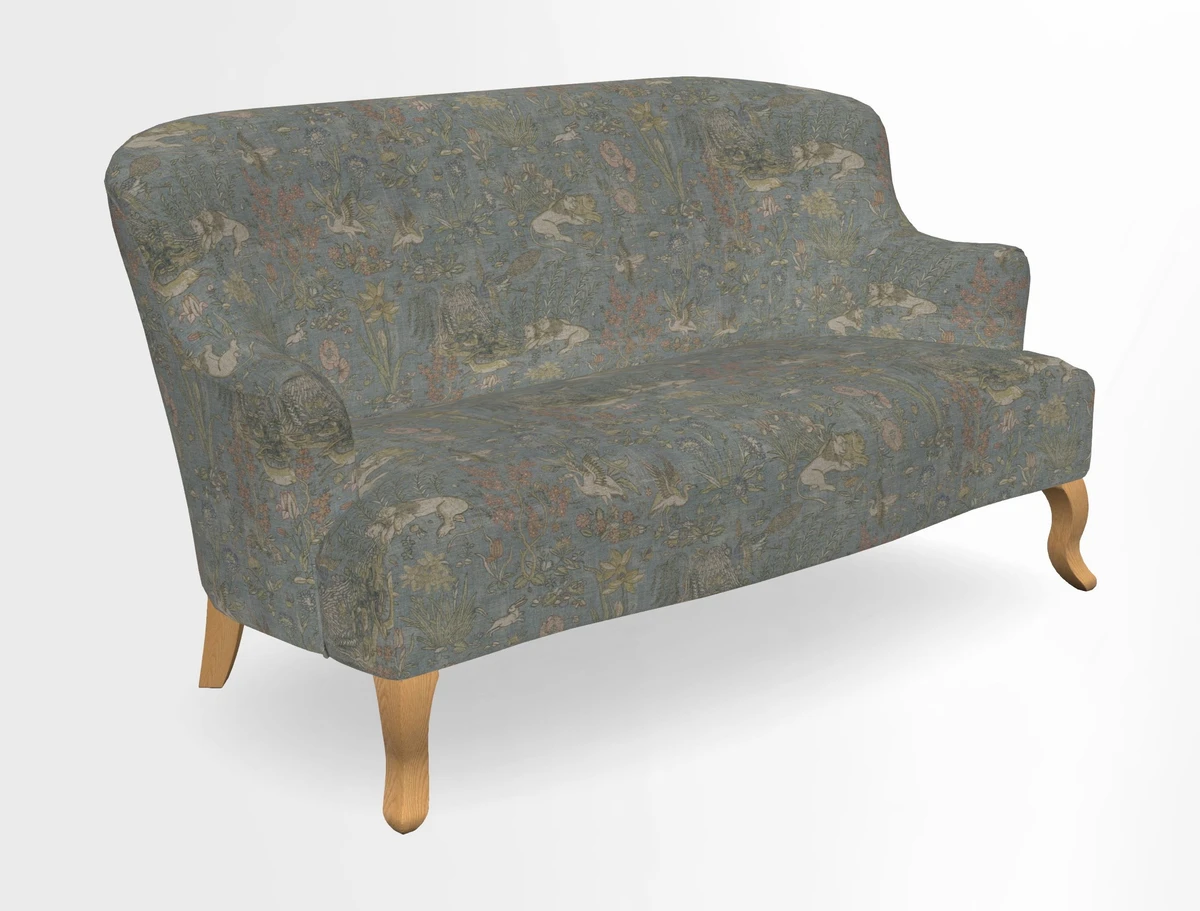 Grassington 3 Seater Sofa in RHS Botanicals on Velvet Ferns Toile Olive with scatter in Almost Plain Velvet Harvest