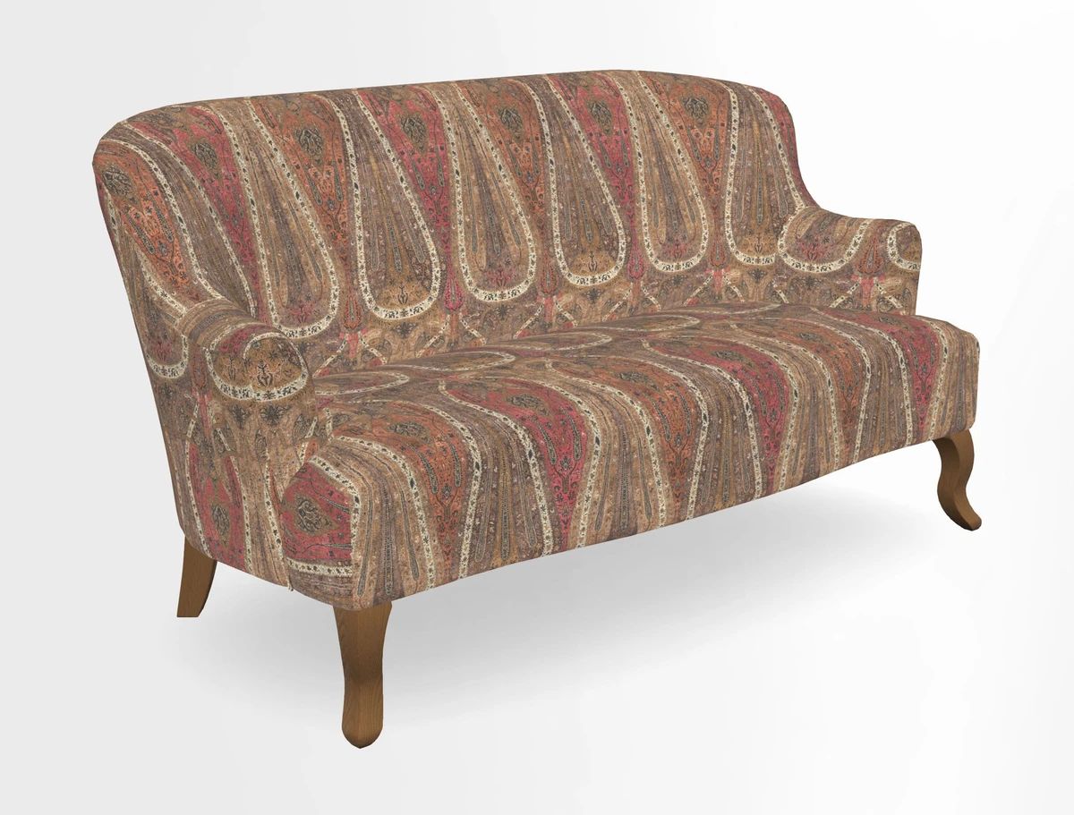 Grassington 3 Seater Sofa in RHS Botanicals on Velvet Ferns Toile Olive with scatter in Almost Plain Velvet Harvest