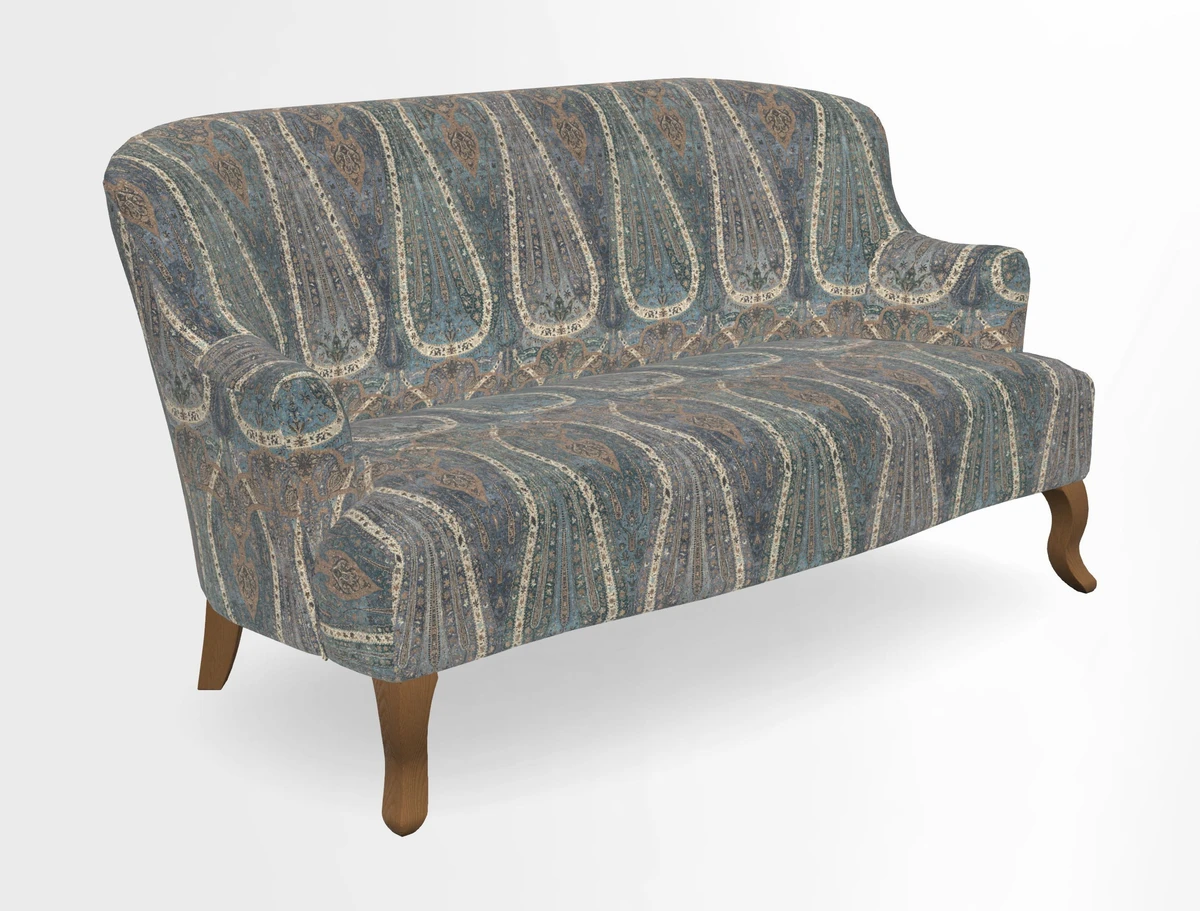 Grassington 3 Seater Sofa in RHS Botanicals on Velvet Ferns Toile Olive with scatter in Almost Plain Velvet Harvest