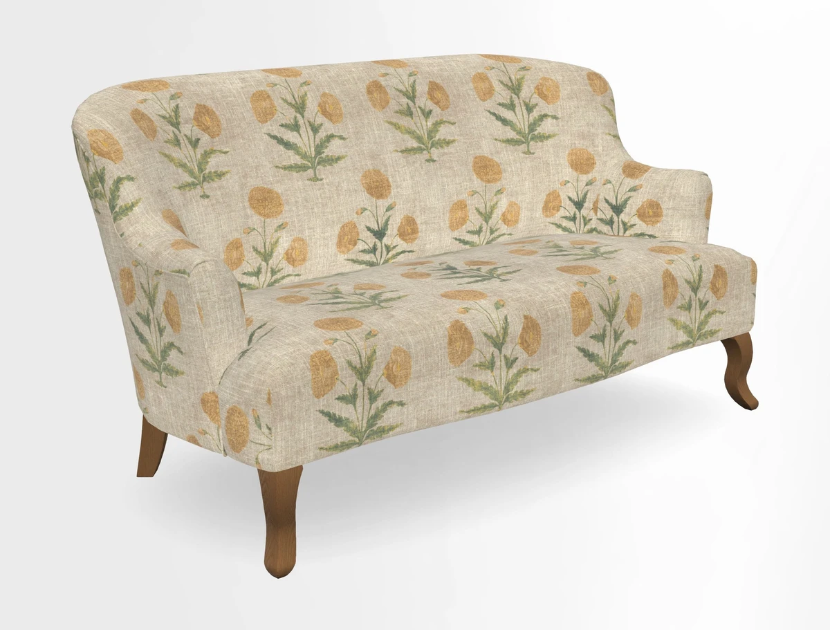 Grassington 3 Seater Sofa in RHS Botanicals on Velvet Ferns Toile Olive with scatter in Almost Plain Velvet Harvest