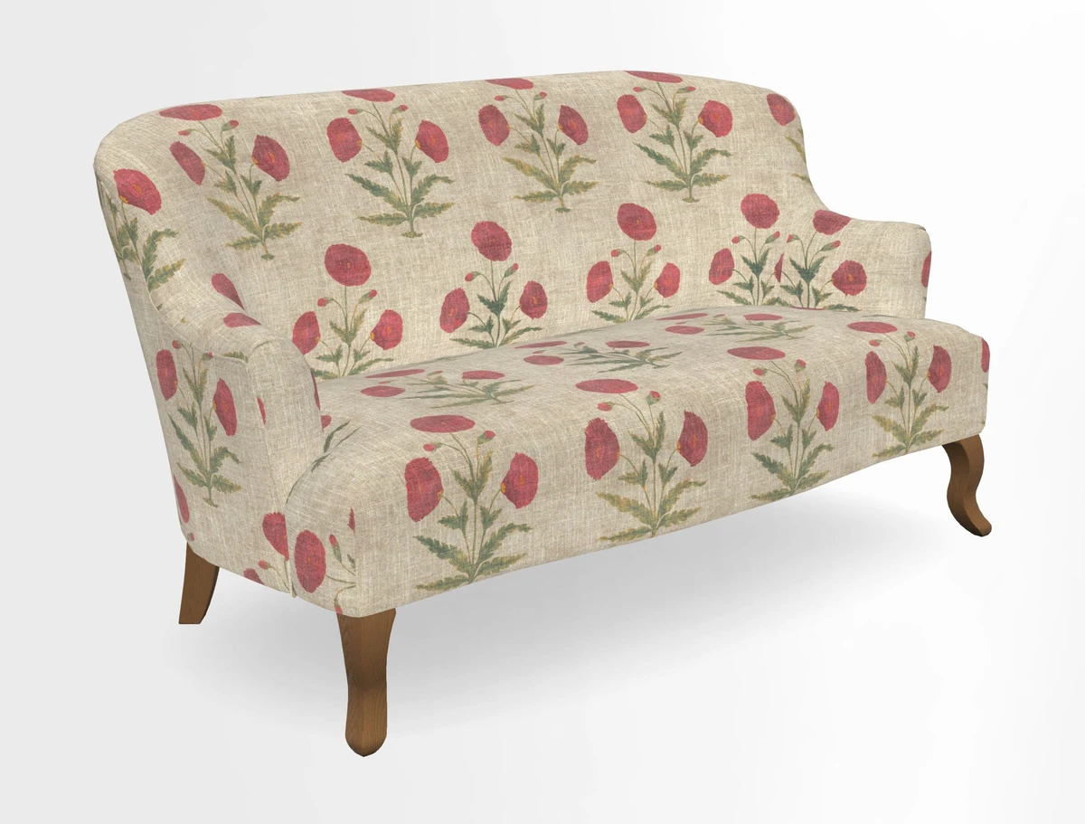 Grassington 3 Seater Sofa in RHS Botanicals on Velvet Ferns Toile Olive with scatter in Almost Plain Velvet Harvest