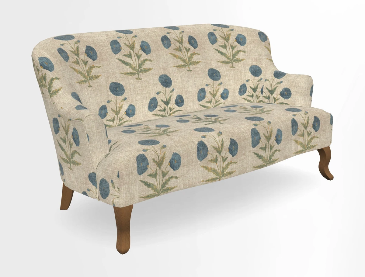 Grassington 3 Seater Sofa in RHS Botanicals on Velvet Ferns Toile Olive with scatter in Almost Plain Velvet Harvest