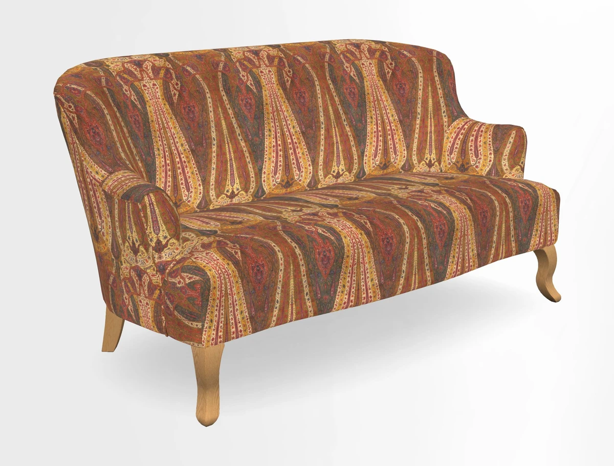Grassington 3 Seater Sofa in RHS Botanicals on Velvet Ferns Toile Olive with scatter in Almost Plain Velvet Harvest