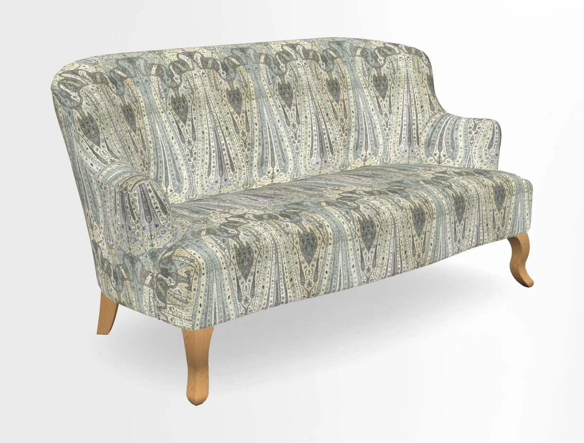Grassington 3 Seater Sofa in RHS Botanicals on Velvet Ferns Toile Olive with scatter in Almost Plain Velvet Harvest