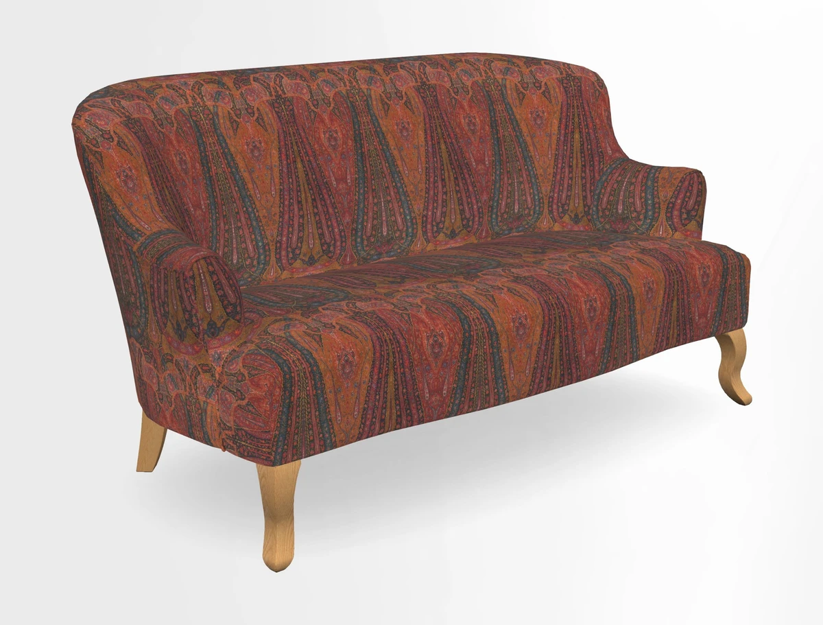 Grassington 3 Seater Sofa in RHS Botanicals on Velvet Ferns Toile Olive with scatter in Almost Plain Velvet Harvest