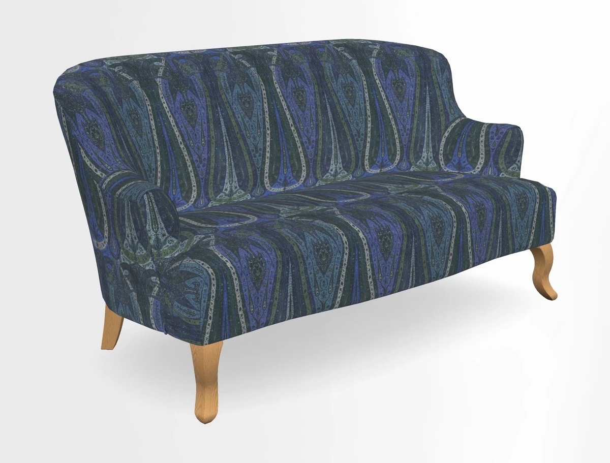 Grassington 3 Seater Sofa in RHS Botanicals on Velvet Ferns Toile Olive with scatter in Almost Plain Velvet Harvest