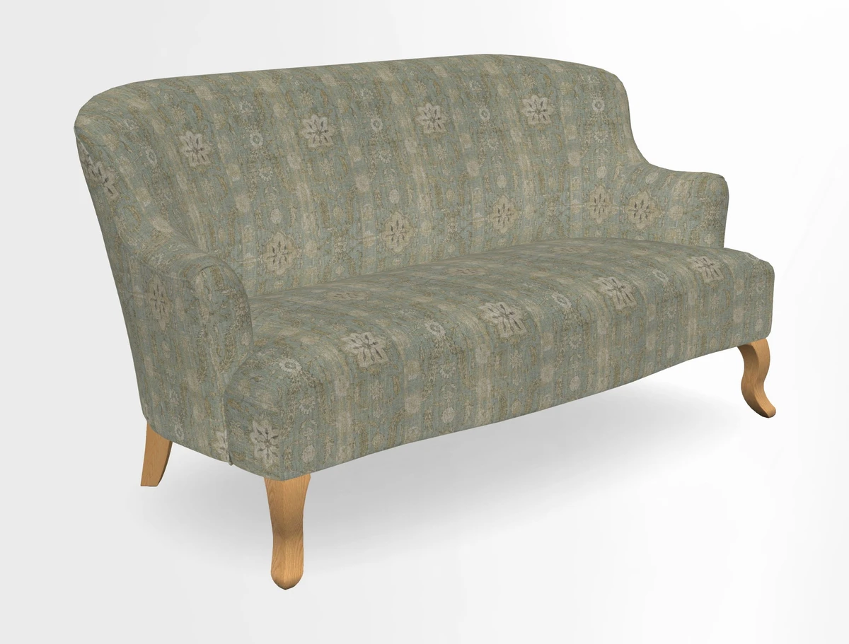 Grassington 3 Seater Sofa in RHS Botanicals on Velvet Ferns Toile Olive with scatter in Almost Plain Velvet Harvest