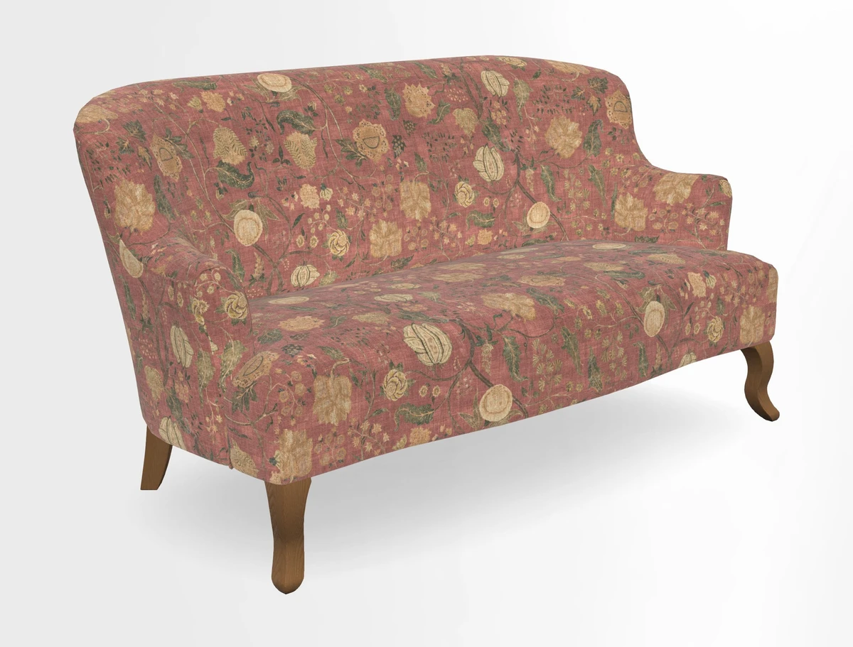 Grassington 3 Seater Sofa in RHS Botanicals on Velvet Ferns Toile Olive with scatter in Almost Plain Velvet Harvest