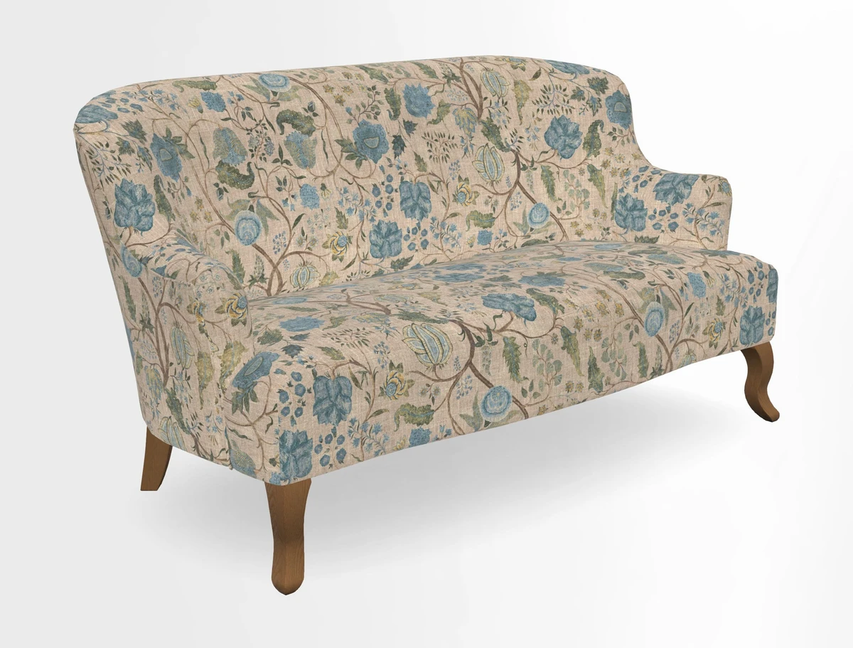Grassington 3 Seater Sofa in RHS Botanicals on Velvet Ferns Toile Olive with scatter in Almost Plain Velvet Harvest