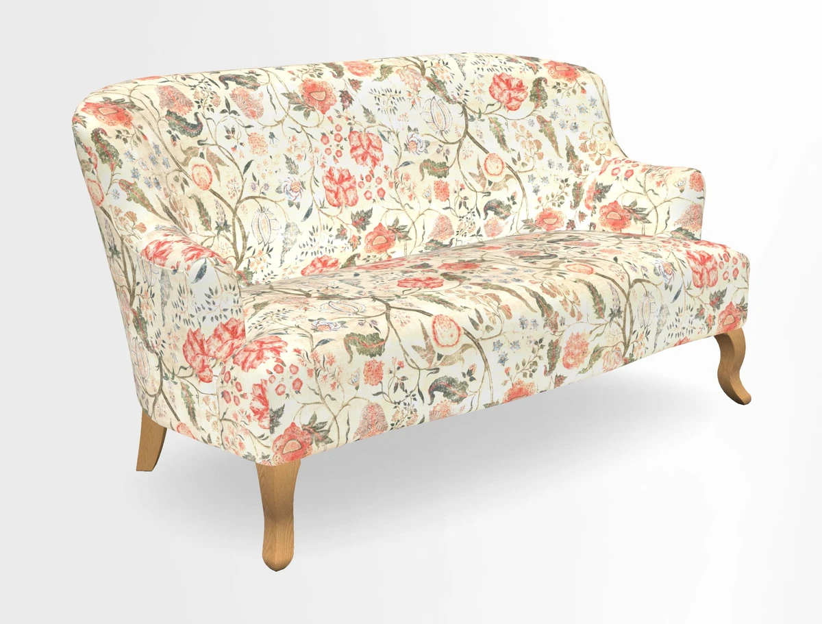 Grassington 3 Seater Sofa in RHS Botanicals on Velvet Ferns Toile Olive with scatter in Almost Plain Velvet Harvest