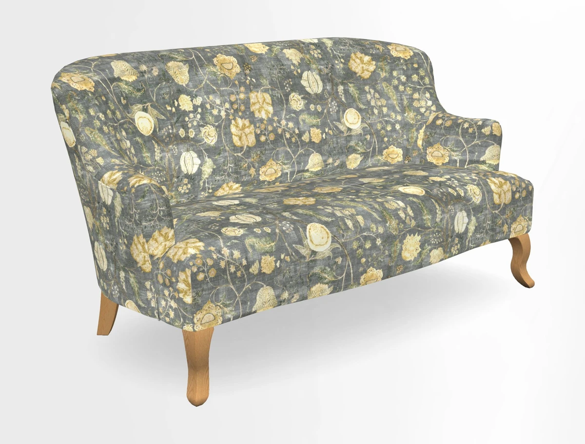 Grassington 3 Seater Sofa in RHS Botanicals on Velvet Ferns Toile Olive with scatter in Almost Plain Velvet Harvest