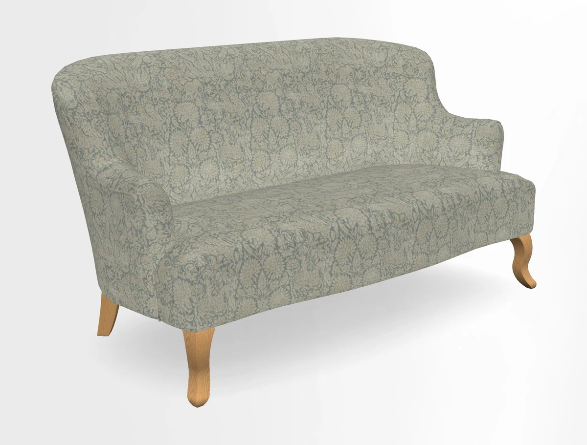 Grassington 3 Seater Sofa in RHS Botanicals on Velvet Ferns Toile Olive with scatter in Almost Plain Velvet Harvest