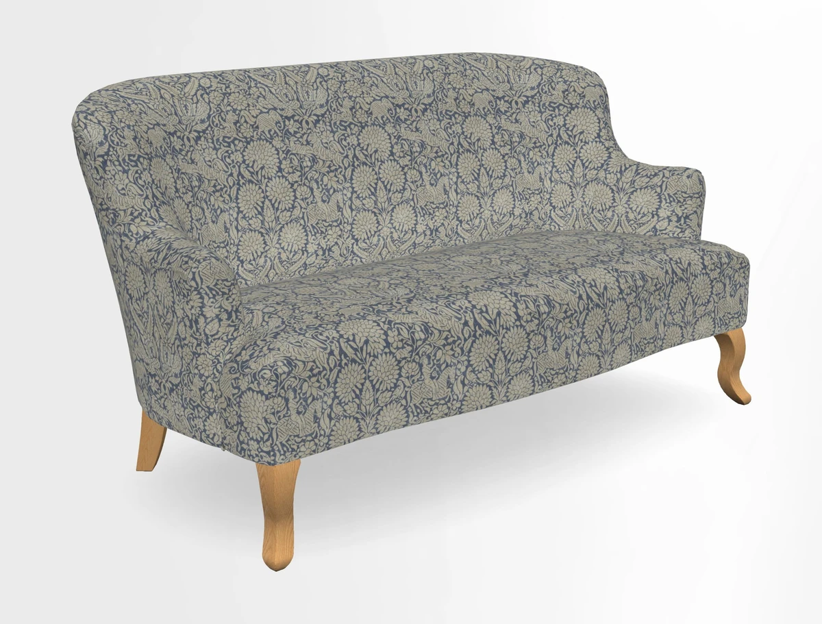 Grassington 3 Seater Sofa in RHS Botanicals on Velvet Ferns Toile Olive with scatter in Almost Plain Velvet Harvest